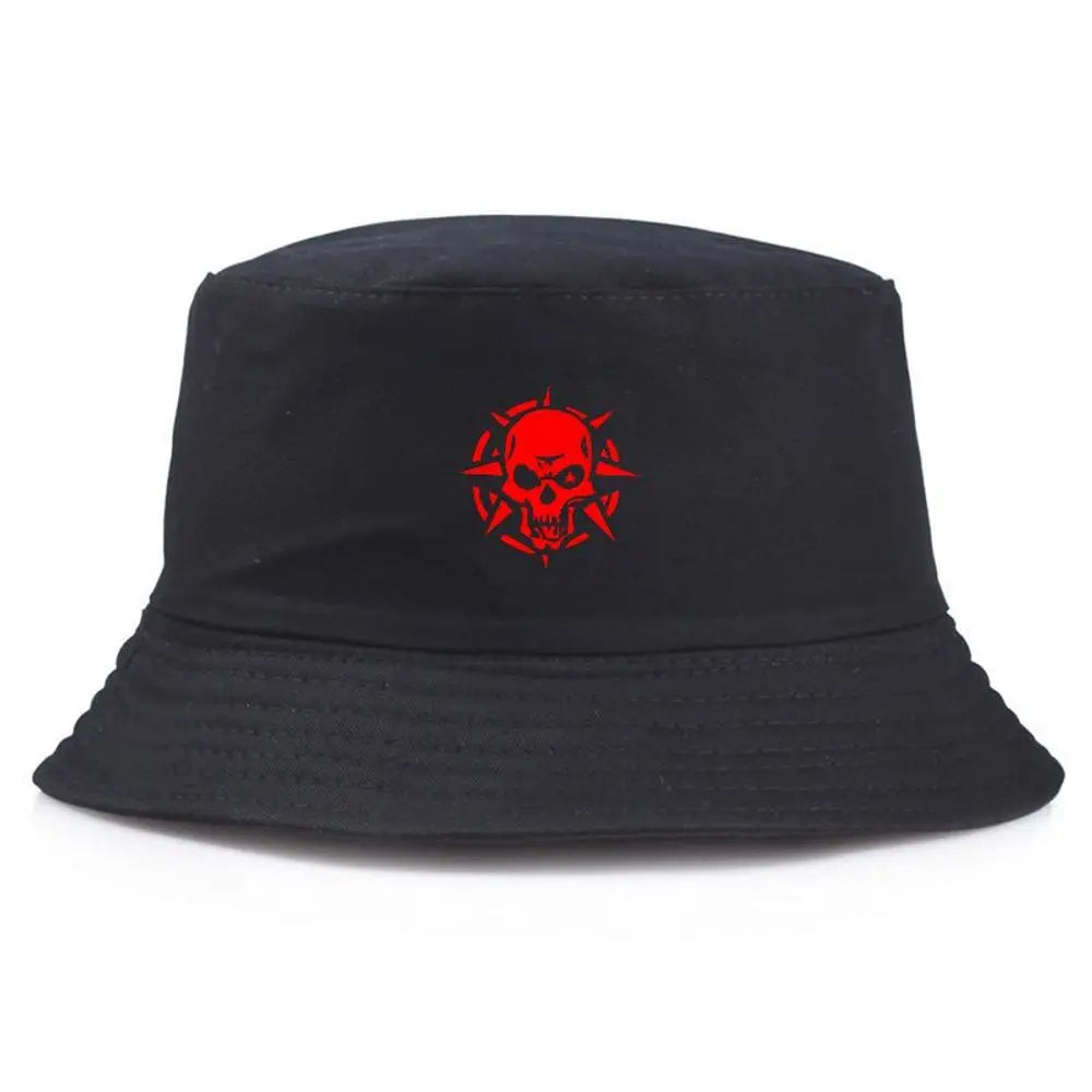 Unisex Red Skull Print Cotton Bucket Hat