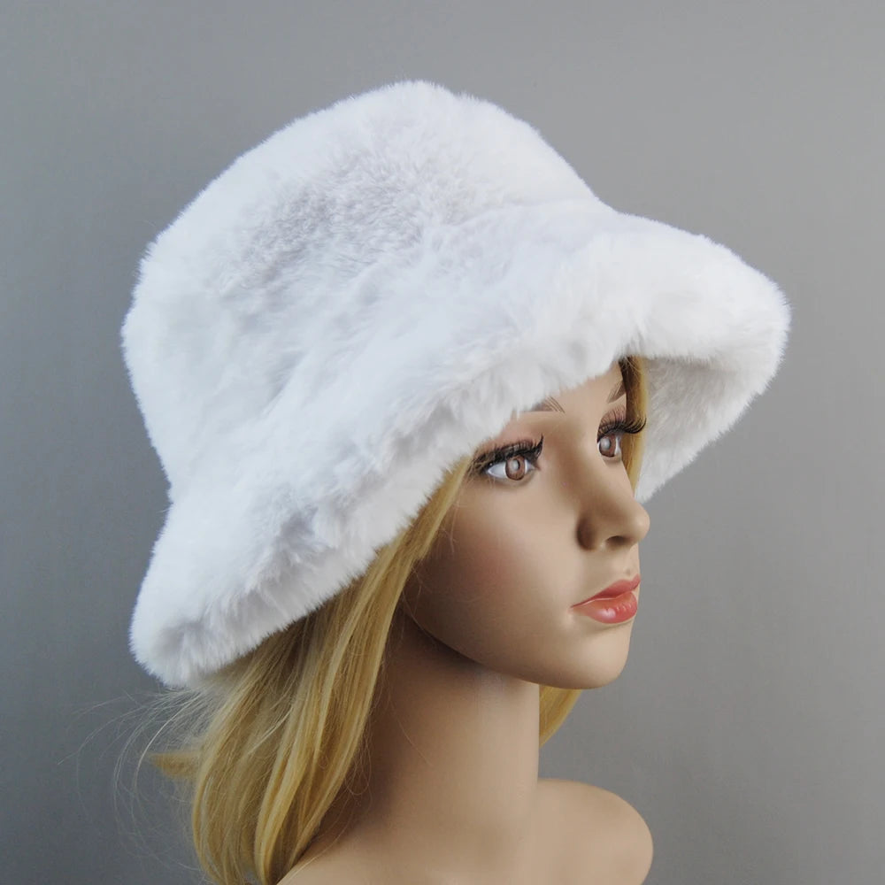 Fake Rabbit Fur Plush Winter Hat for Women