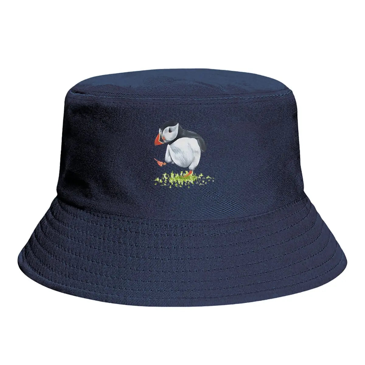Puffin On The Grass Watercolor Nature Graphic Bucket Hat