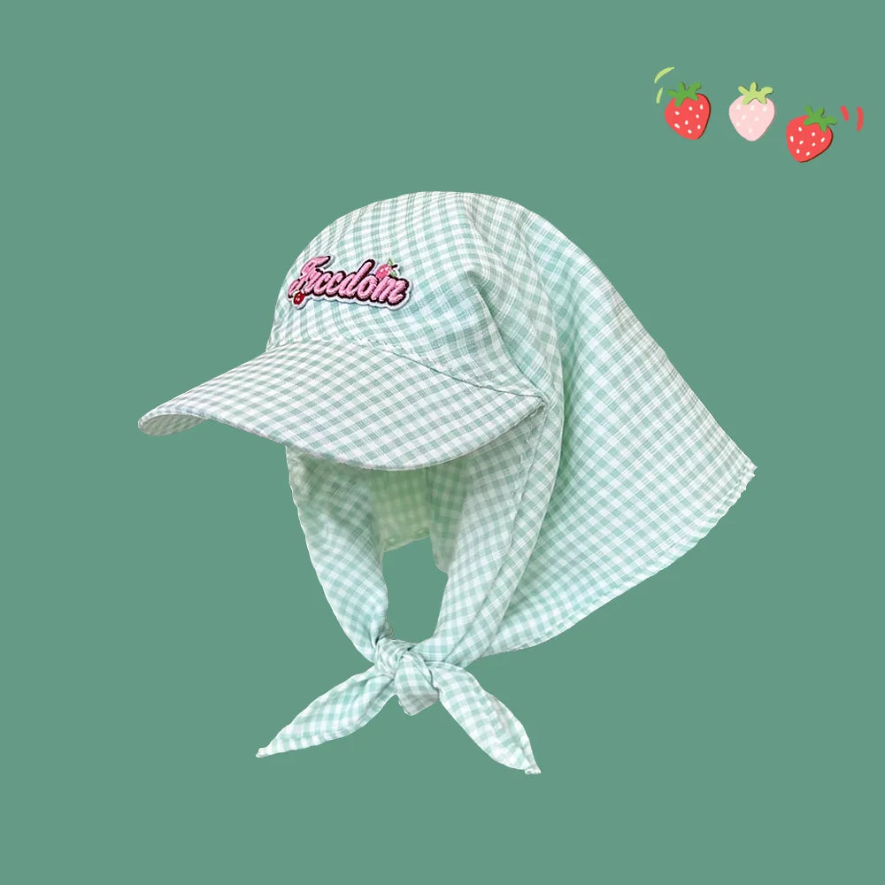 Womens Plaid Korean Style Sunshade Bucket Hat