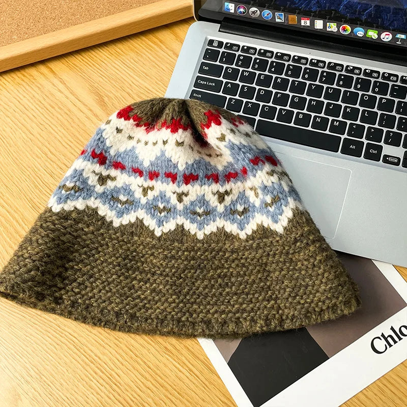Knitted Winter Bucket Hat Women Fairisland Style Warm Fisherman Cap