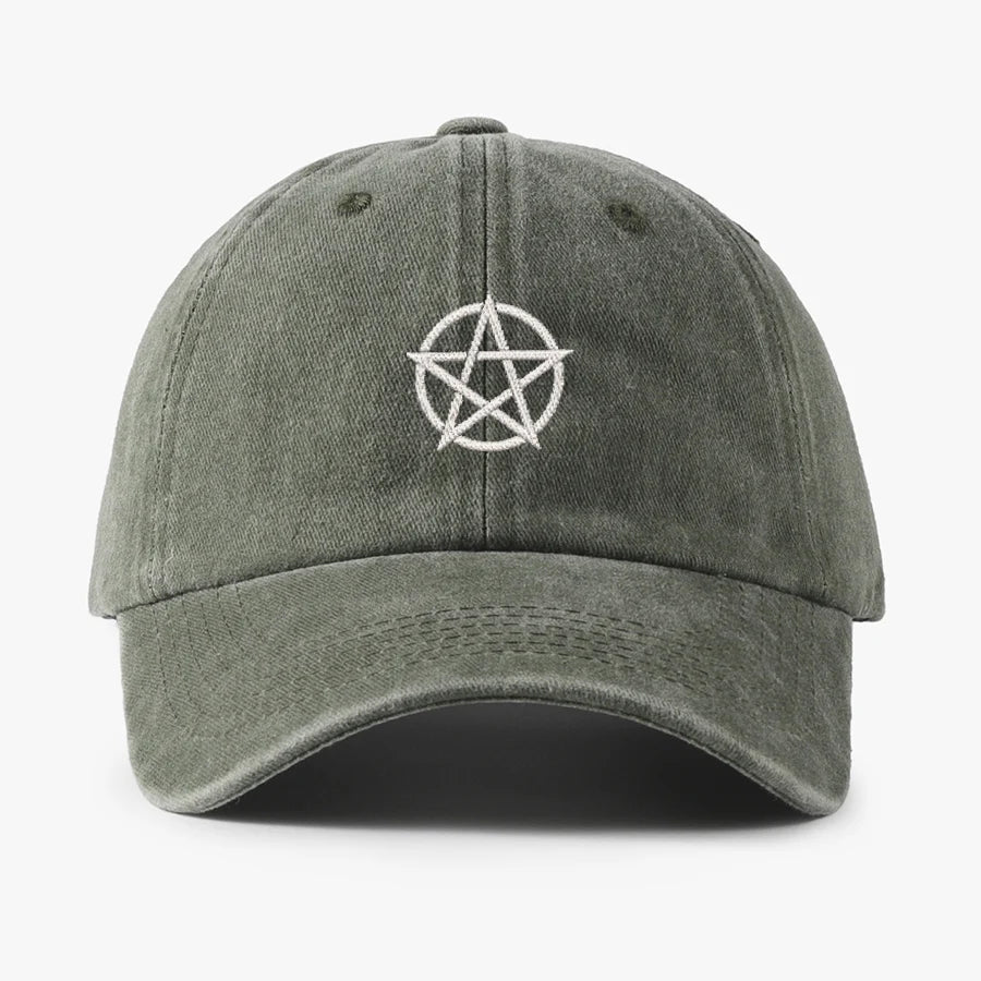 Embroidered Pentagram Washed Vintage Baseball Cap