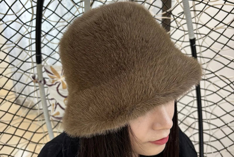 Leopard Faux Fur Plush Winter Bucket Hat