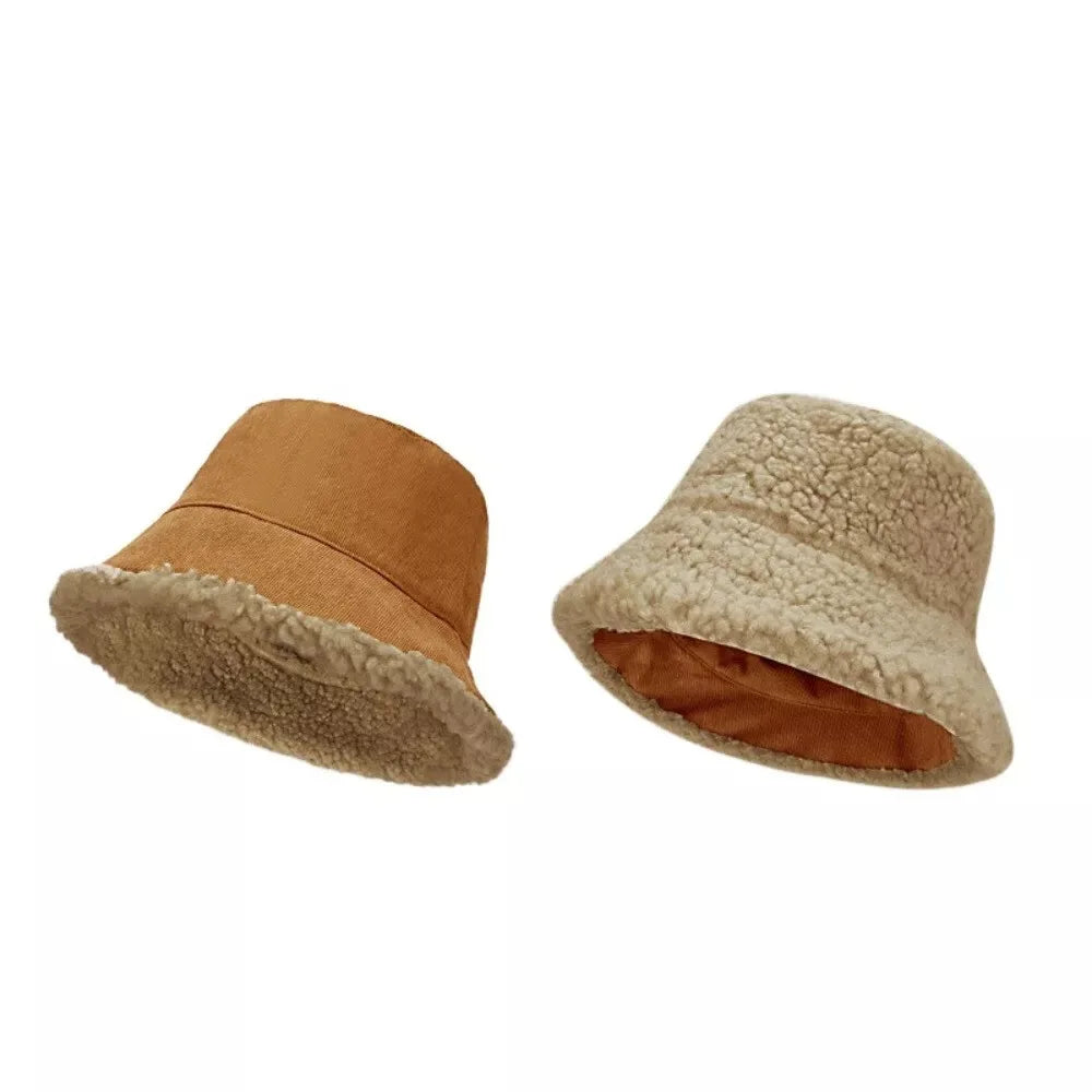 Corduroy Lambswool Reversible Winter Bucket Hat
