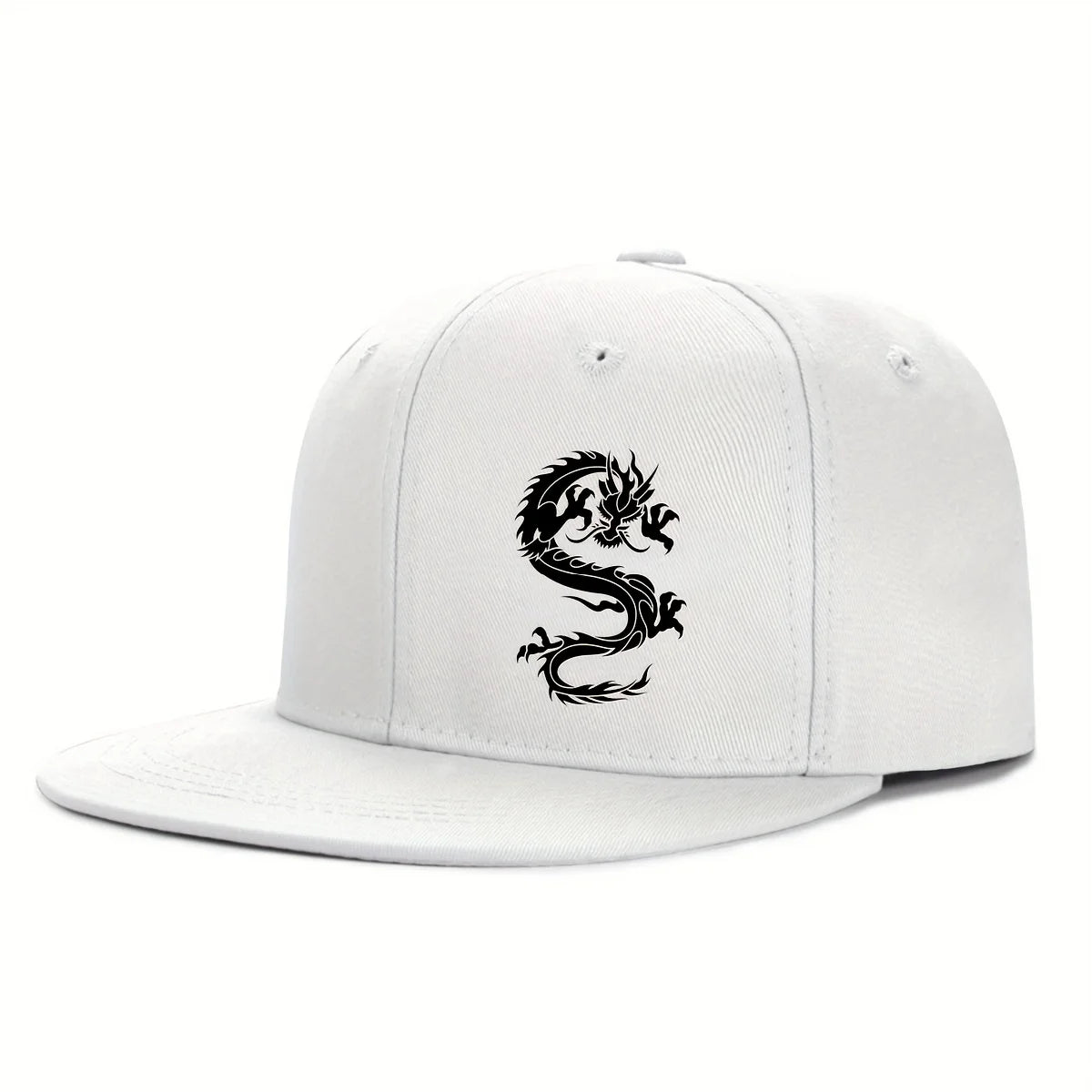 Dragon White Print Baseball Snapback Cap