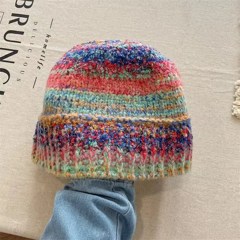 Women's Gradient Striped Knitted Winter Bucket Hat