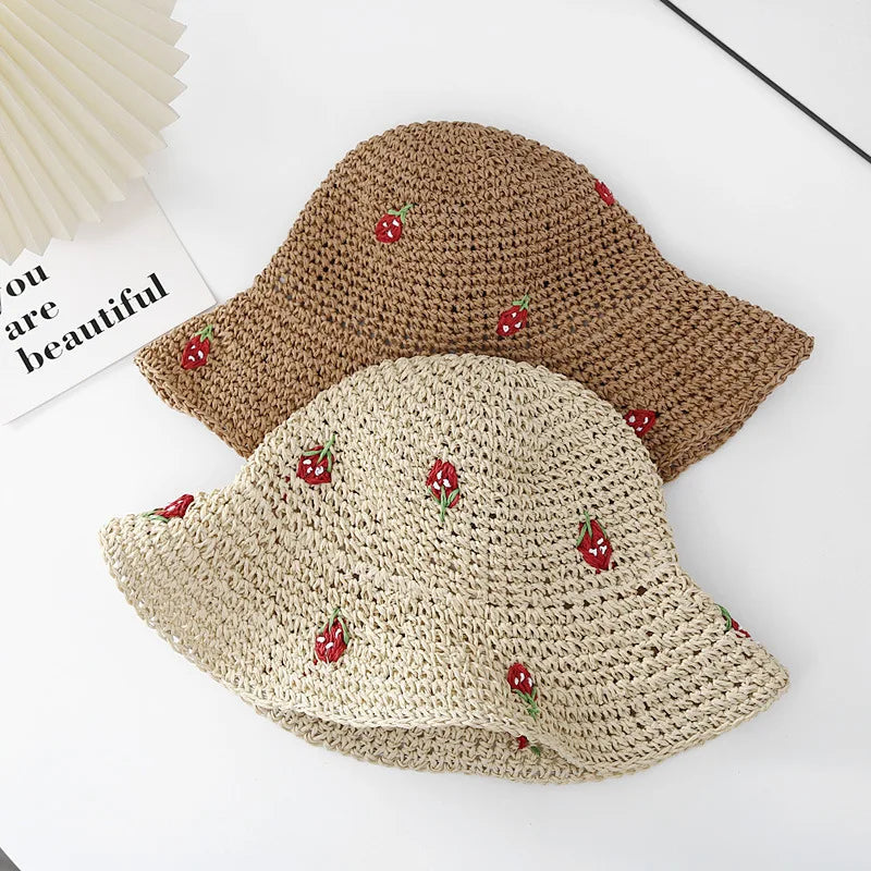 Summer Hat Women Strawberry Pattern Sunscreen