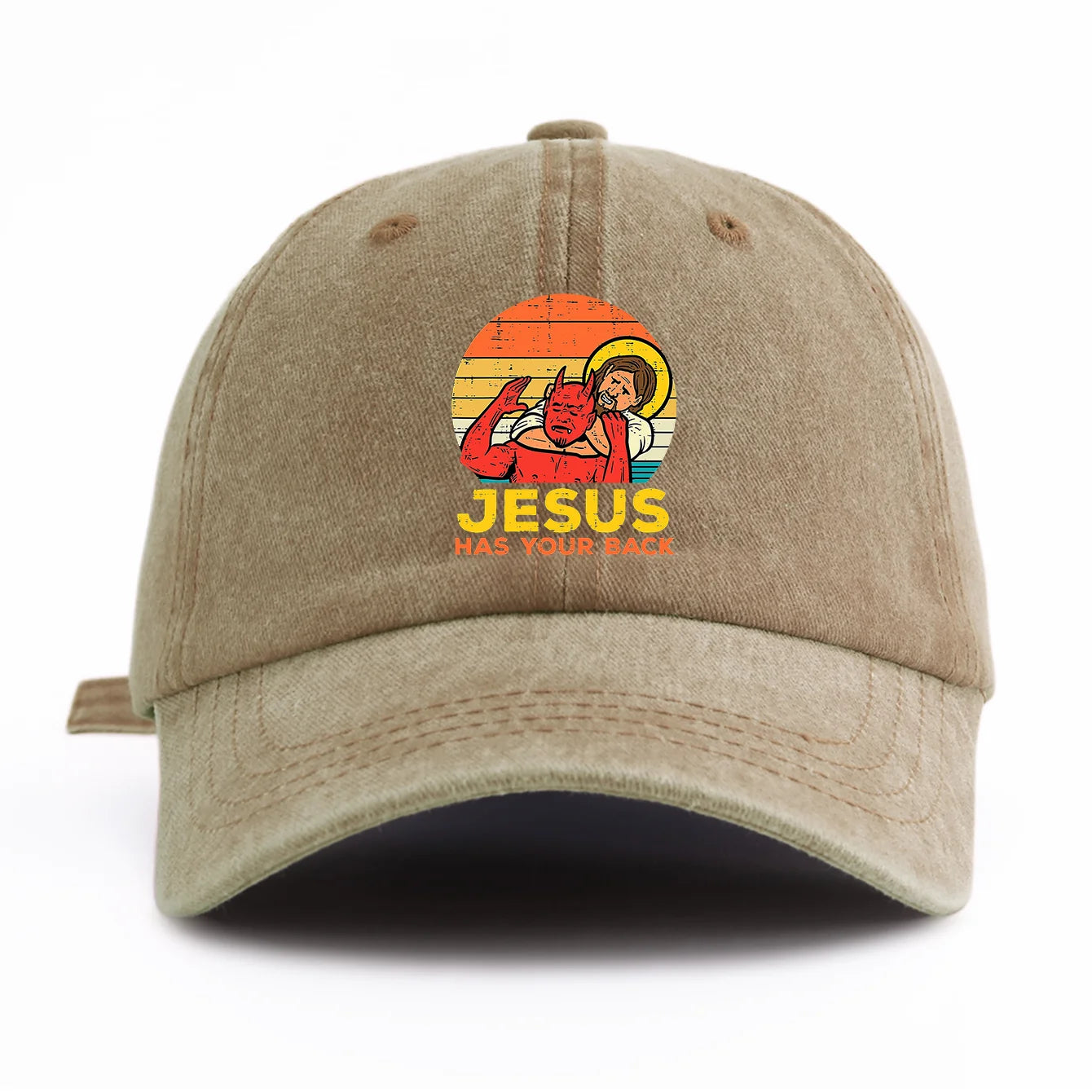 Jesus Has U Back Washed Retro Baseball Cap