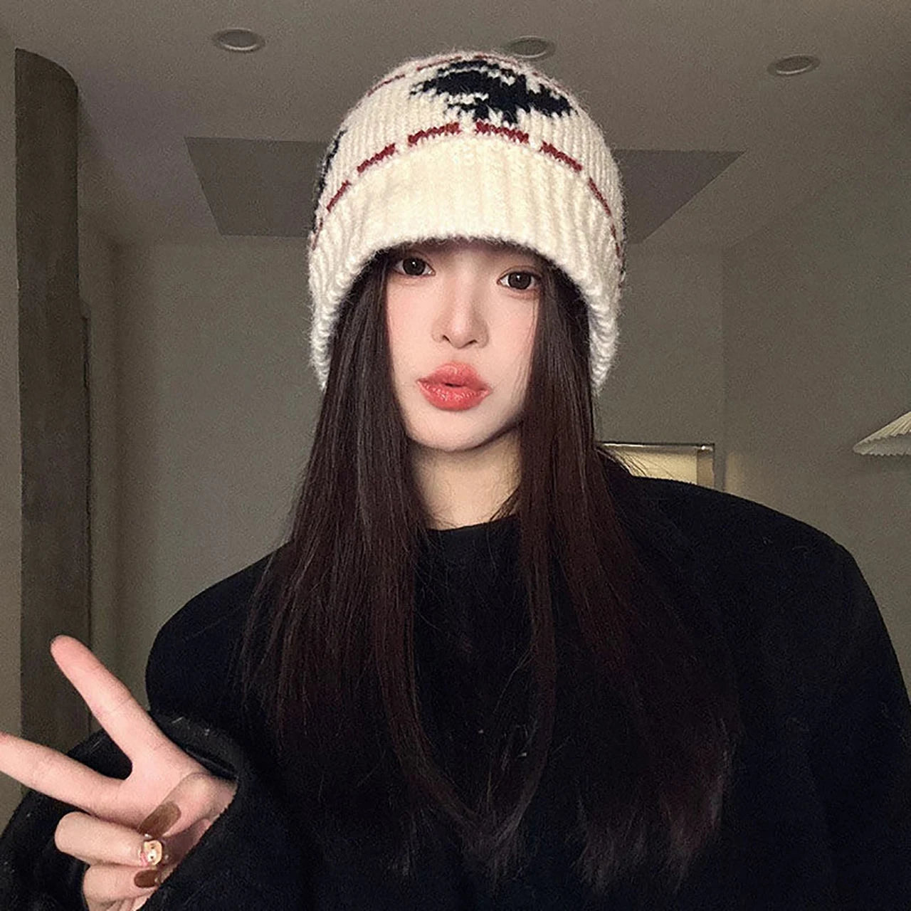 Vintage Jacquard Wool Knitted Warm Bucket Hat