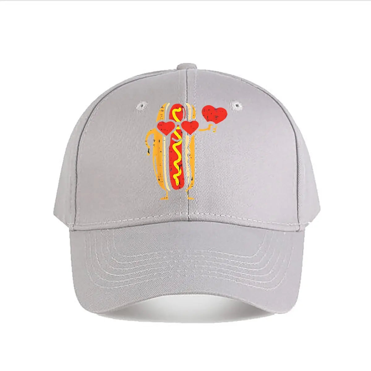 Distressed Hot Dog Heart Valentine Baseball Cap