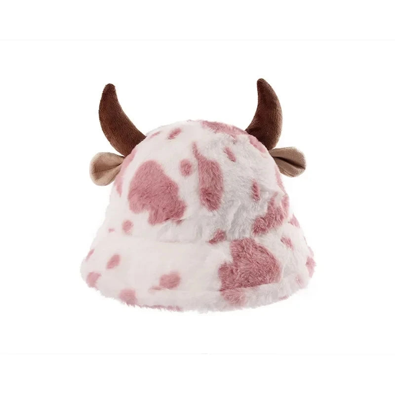 Cow Horn Pattern Plush Winter Fisherman Hat