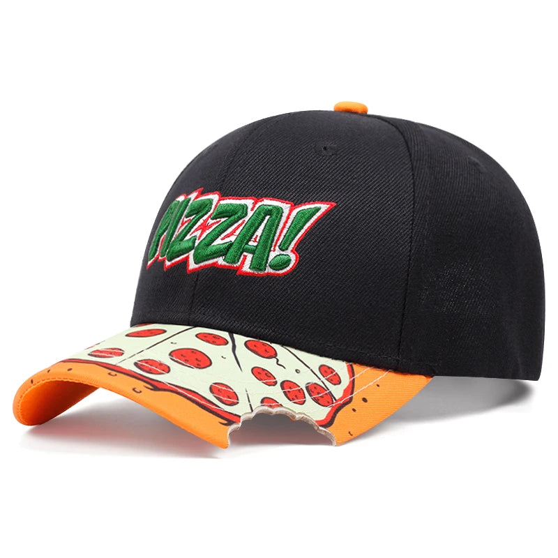 Pizza Embroidered Flat Brimmed Baseball Hat