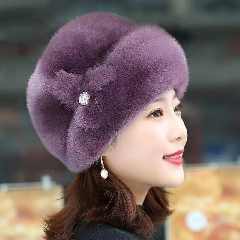 Faux Fur Flower Winter Bucket Hat