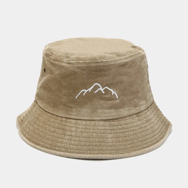 Washed Old Mountain Embroidery Fisherman Hat