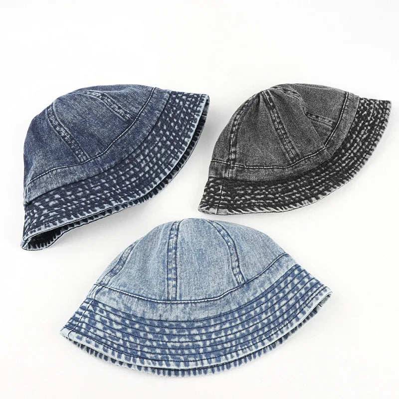 Washed Denim Bucket Hat Women Fisherman's Hat