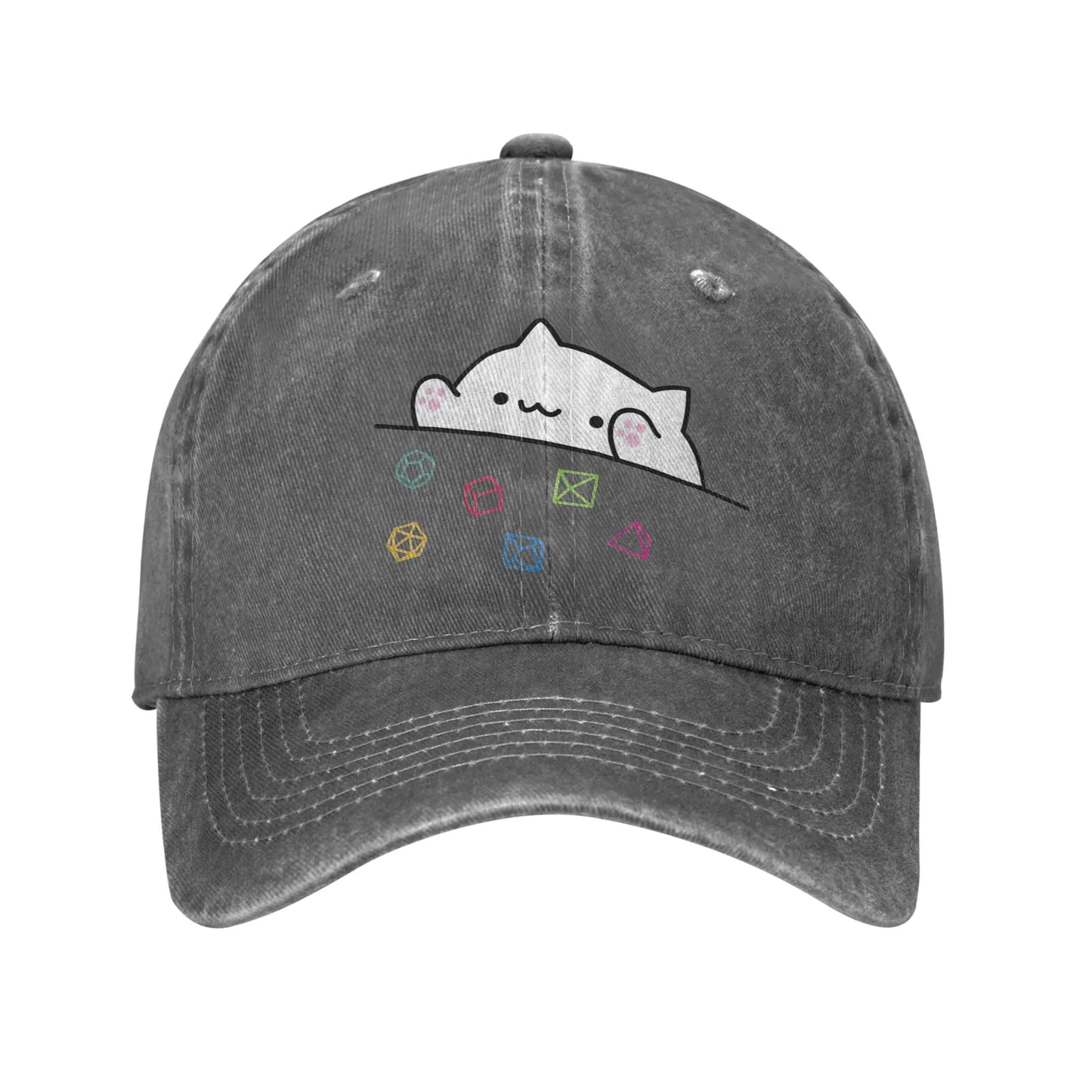 Vintage Dice Cat DnD Distressed Denim Snapback Baseball Cap