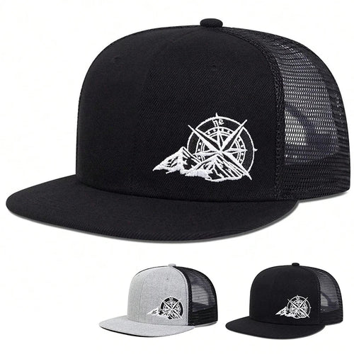 Unisex Compass Mountain Embroidery Hip-hop Net Hats
