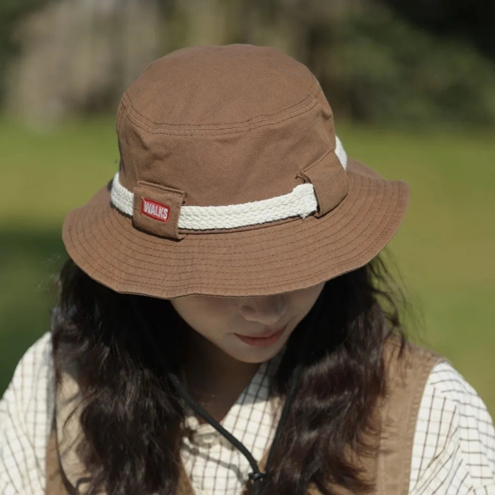 Retro Letter Drawstring Sun Bucket Hat
