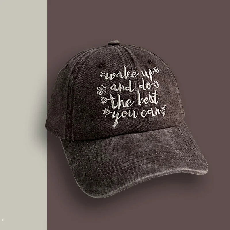Embroidery Letter Washed Cotton Baseball Cap Women