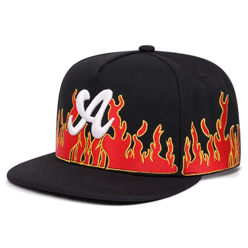 Creative A Letter Flame Embroidered Snapback Cap