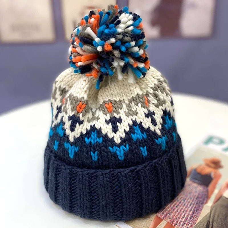 Cute Embroidered Pompom Winter Knit Bucket Hat