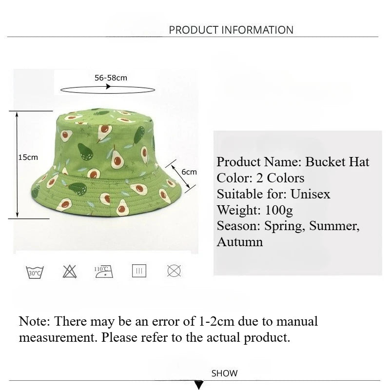 Unisex Avocado Print Reversible Bucket Hat