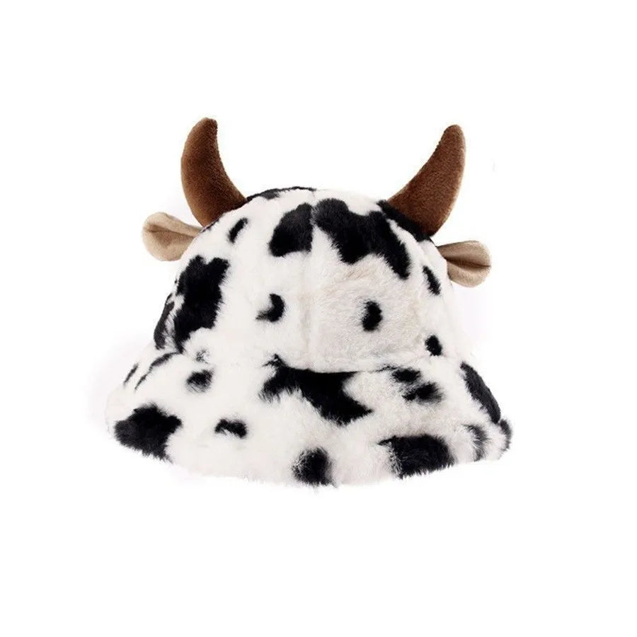 Cow Print Horn Fleece Bucket Hat