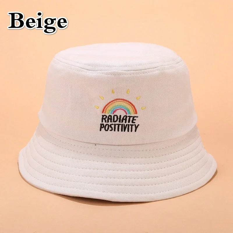 New Unisex Foldable Embroidered Bucket Hat Rainbow Print