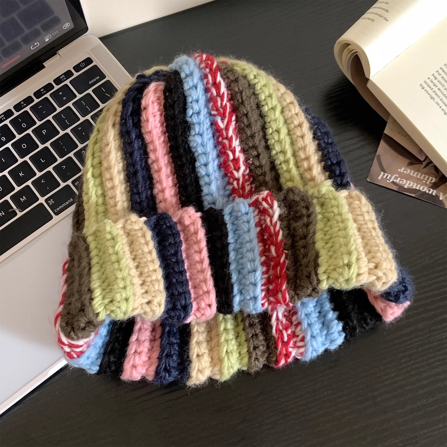 Color Striped Wool Knit Winter Bucket Hat