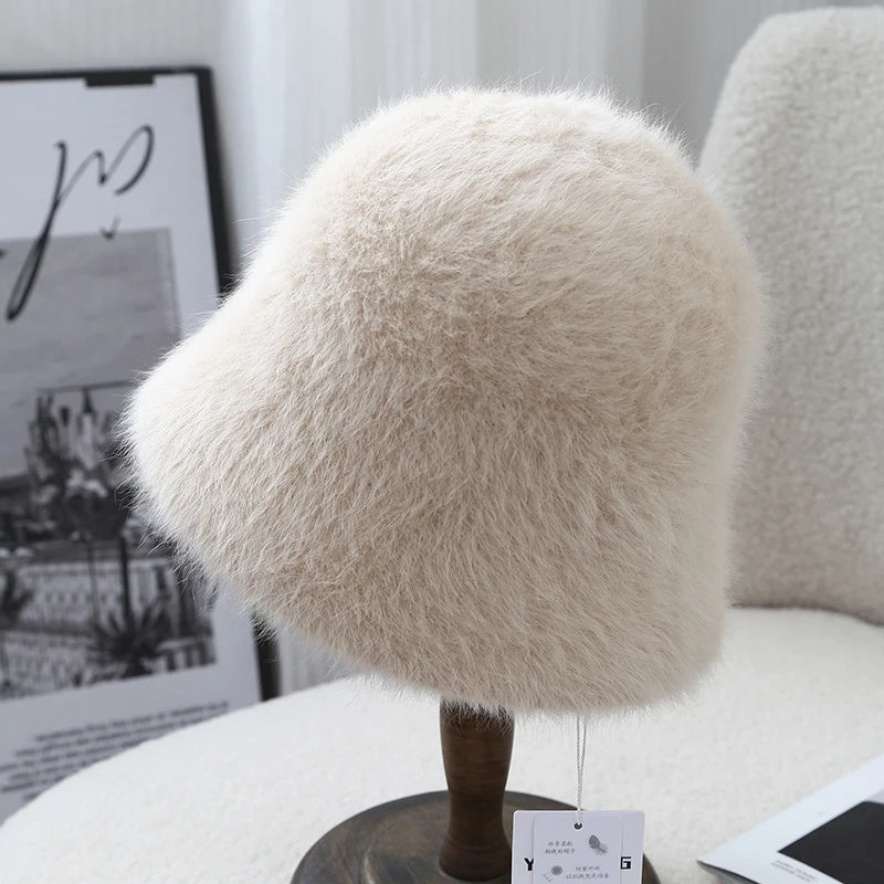 Angora Fluffy Winter Bucket Hat