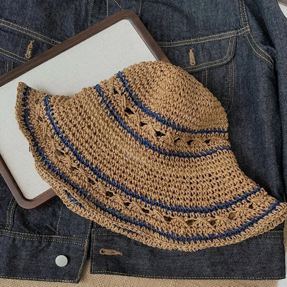 Korean Handmade Straw Crochet Summer Bucket Hat