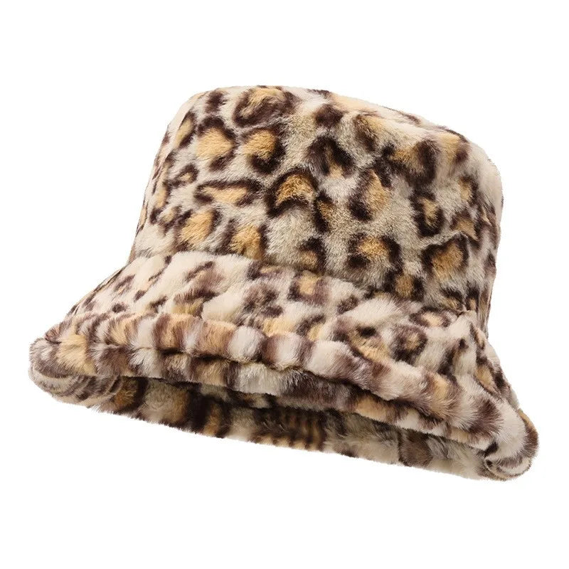 Women's Leopard Print Plush Bucket Hat