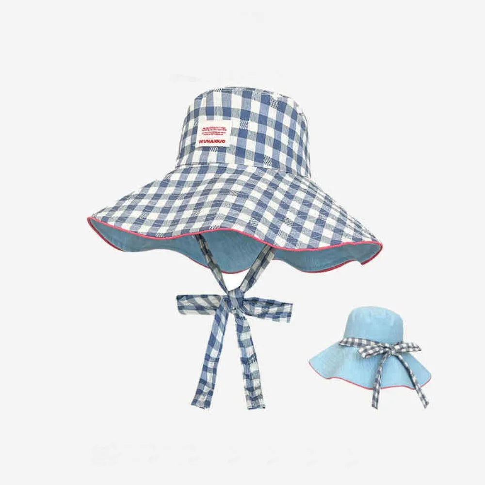 Reversible Plaid Wide Brim Bucket Hat