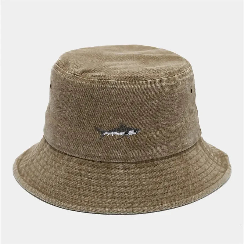 Four Seasons Cotton Cartoon Fish Embroidery Outdoor Bucket Hat