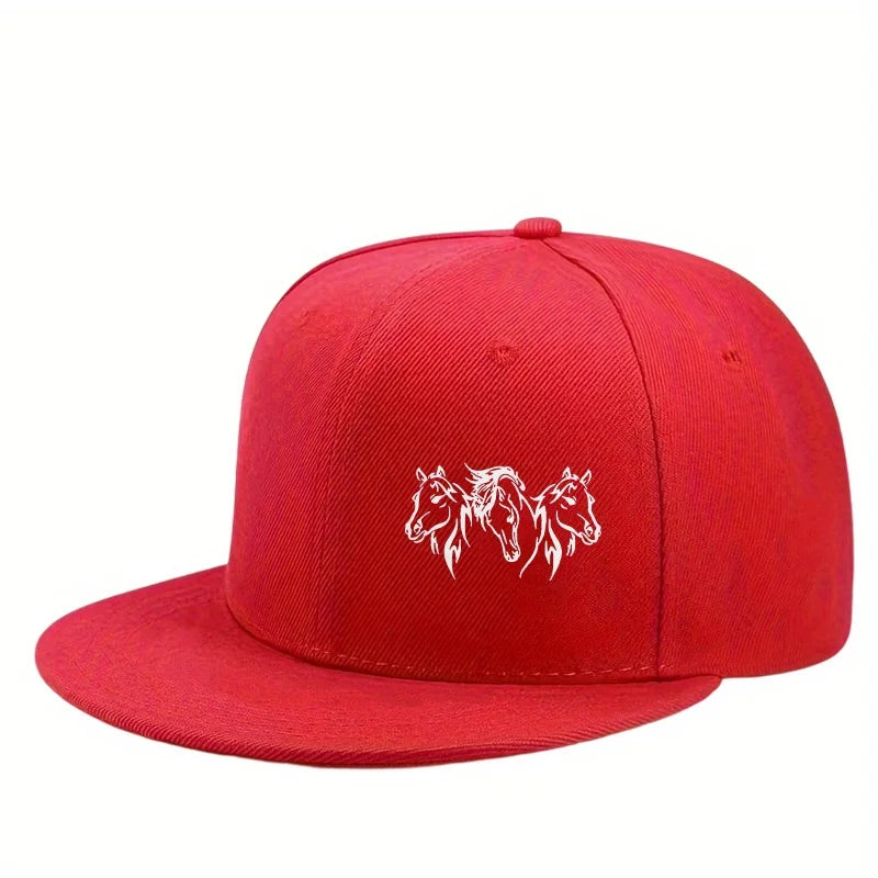 Three Horses Print Flat Brim Snapback Cap