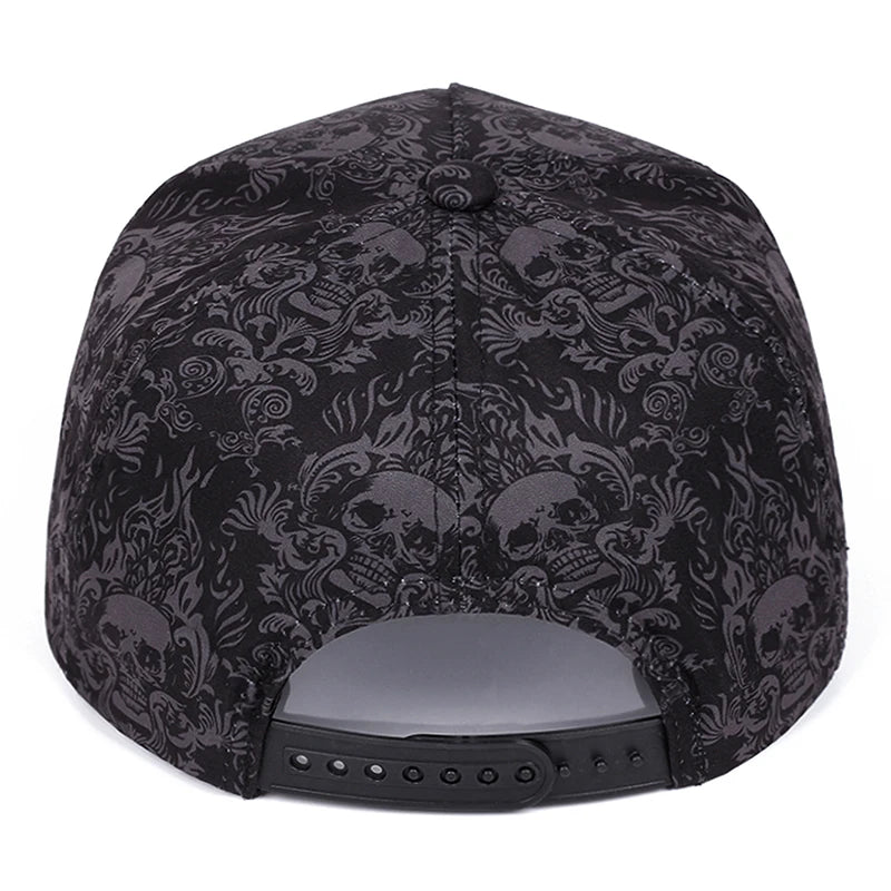 Full Skull Print Flat Brim Snapback Cap