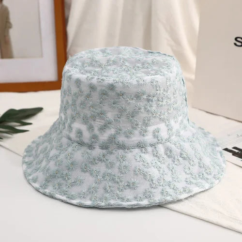 Panama Lace Transparent Flower Korean Beach Bucket Hat