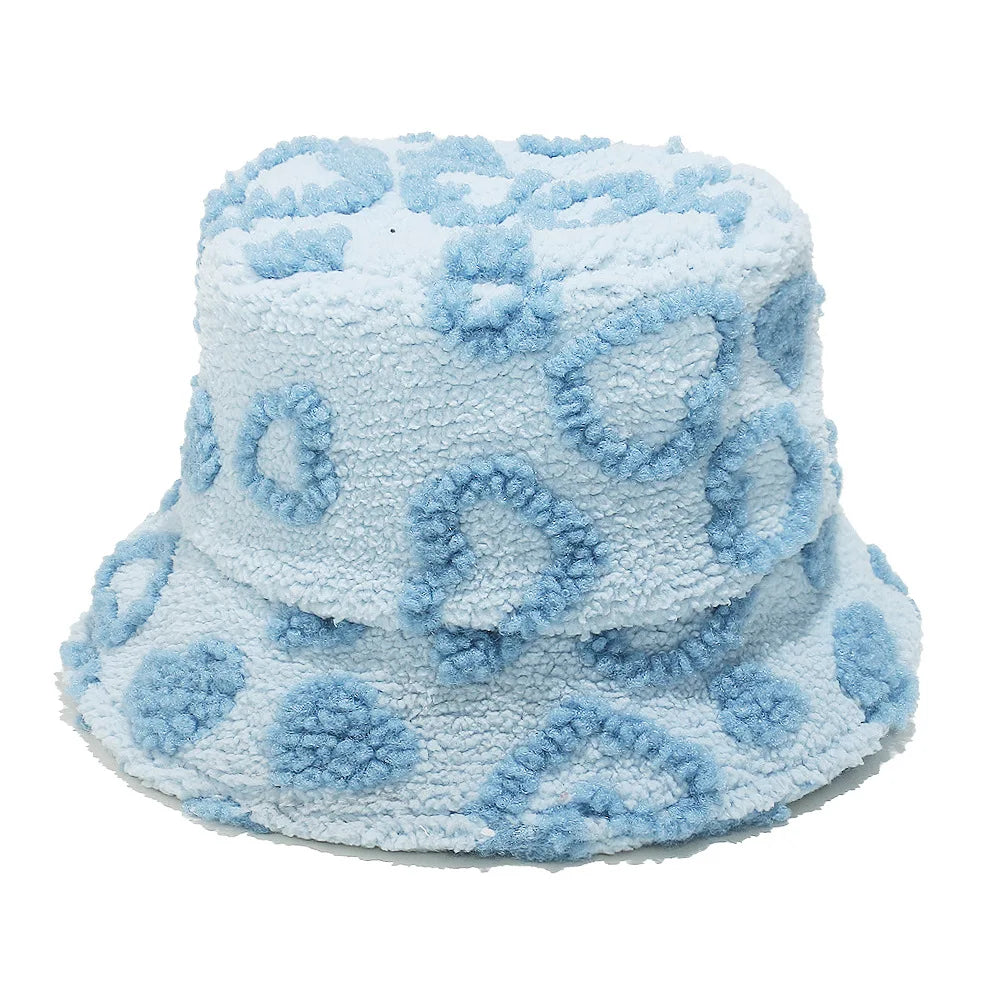 Sherpa Heart Pattern Winter Bucket Hat