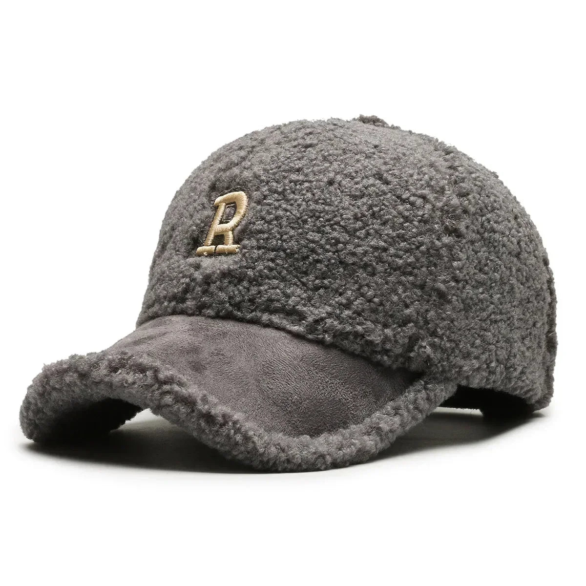 Big Letter Embroidered Lambswool Baseball Cap
