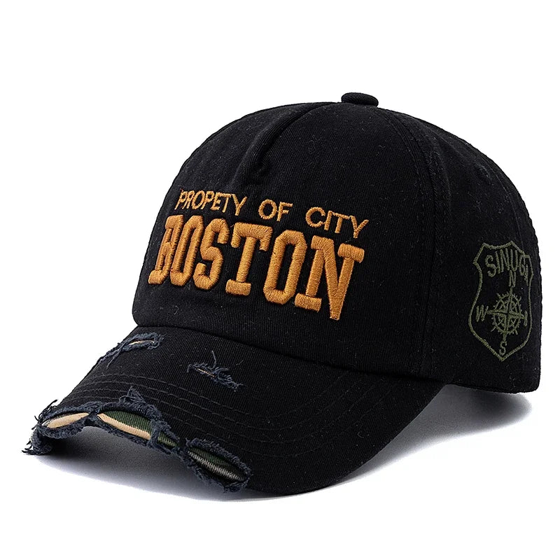 Boston Letter Embroidery Vintage Cotton Baseball Cap Unisex