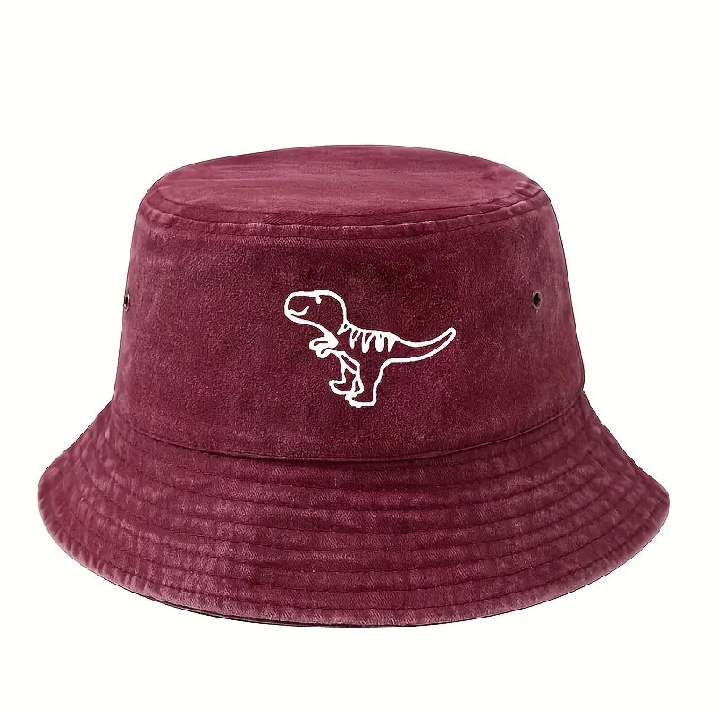 Retro Washed Dinosaur Print Fisherman Hat