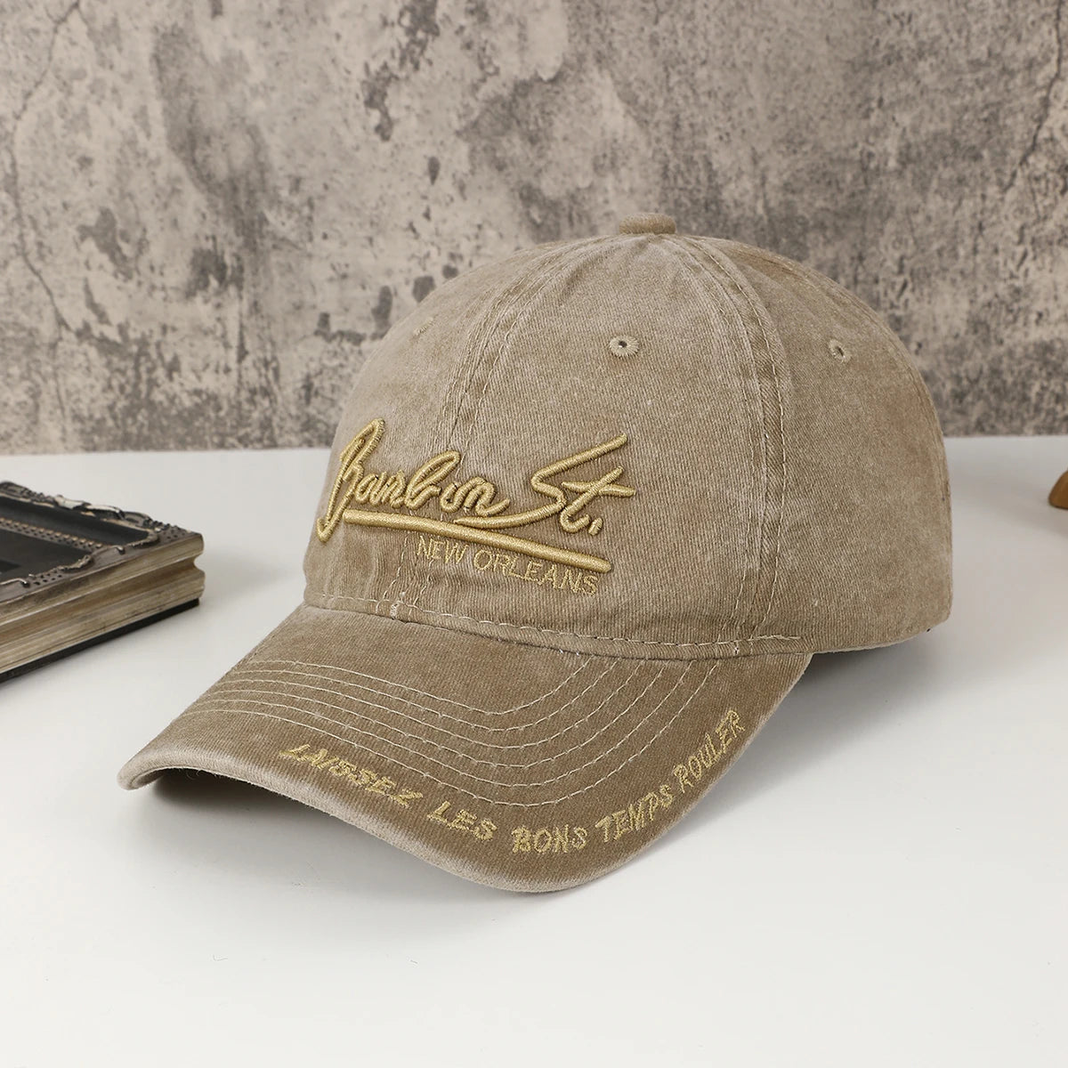 Vintage Soft-Top Cowboy Baseball Cap with Embroidered Alphabet