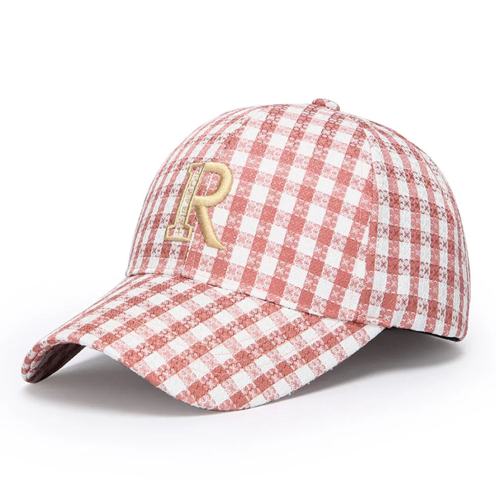 Cotton Stripe Check Baseball Cap