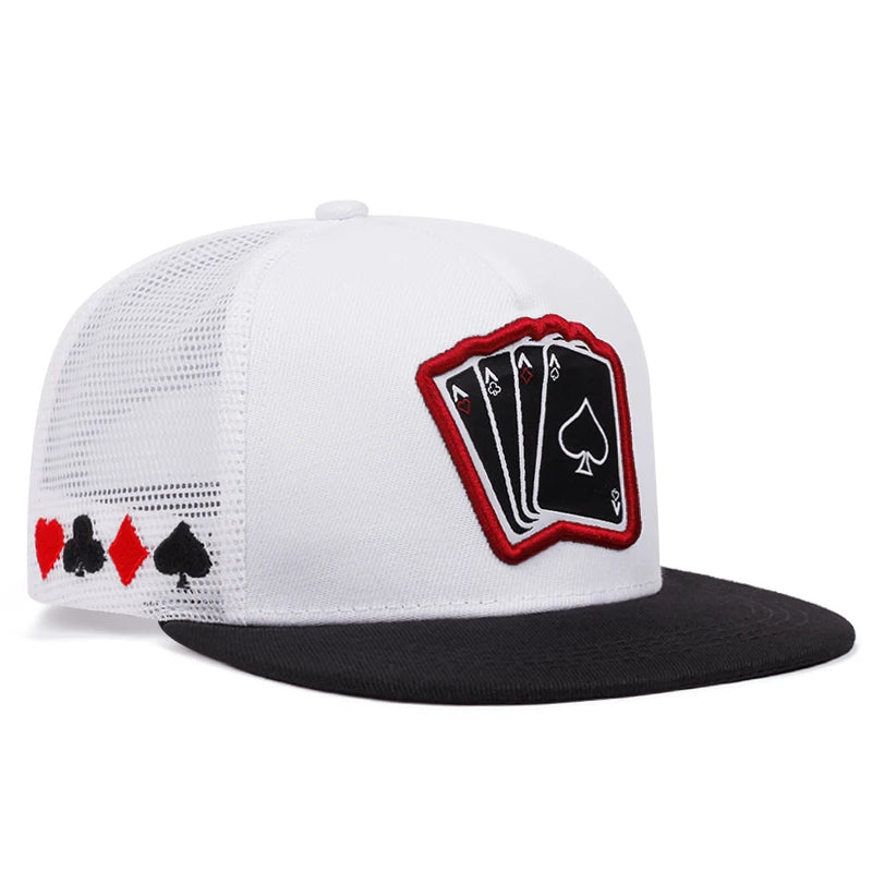 Unisex Poker Card A Four Embroidery Flat Brim Hip Hop Baseball Cap