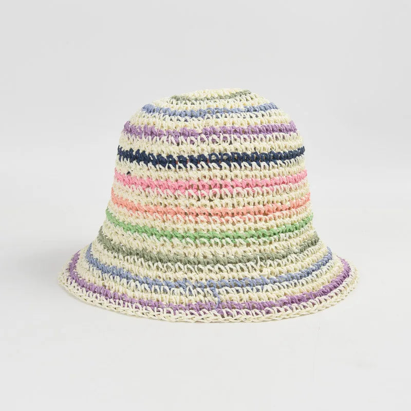 USPOP Striped Summer Straw Bucket Hat
