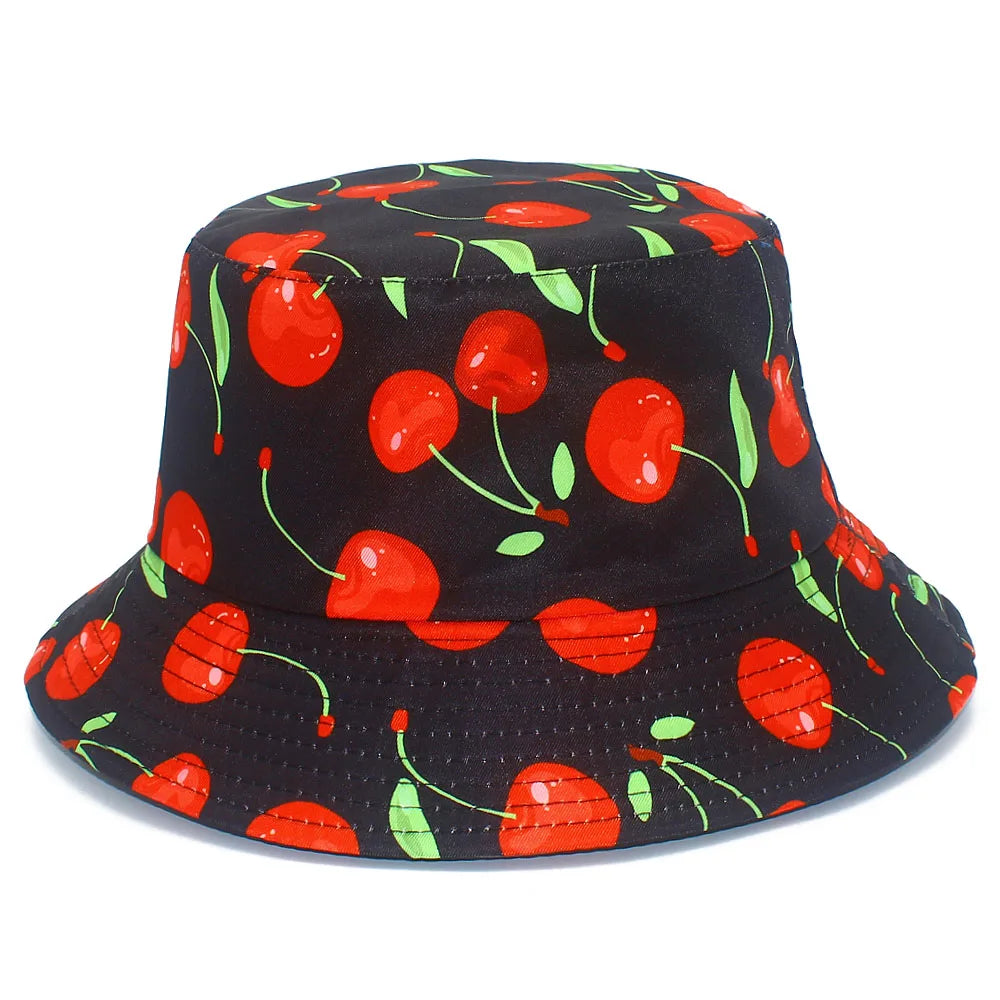 Reversible Cherry Print Unisex Bucket Hat
