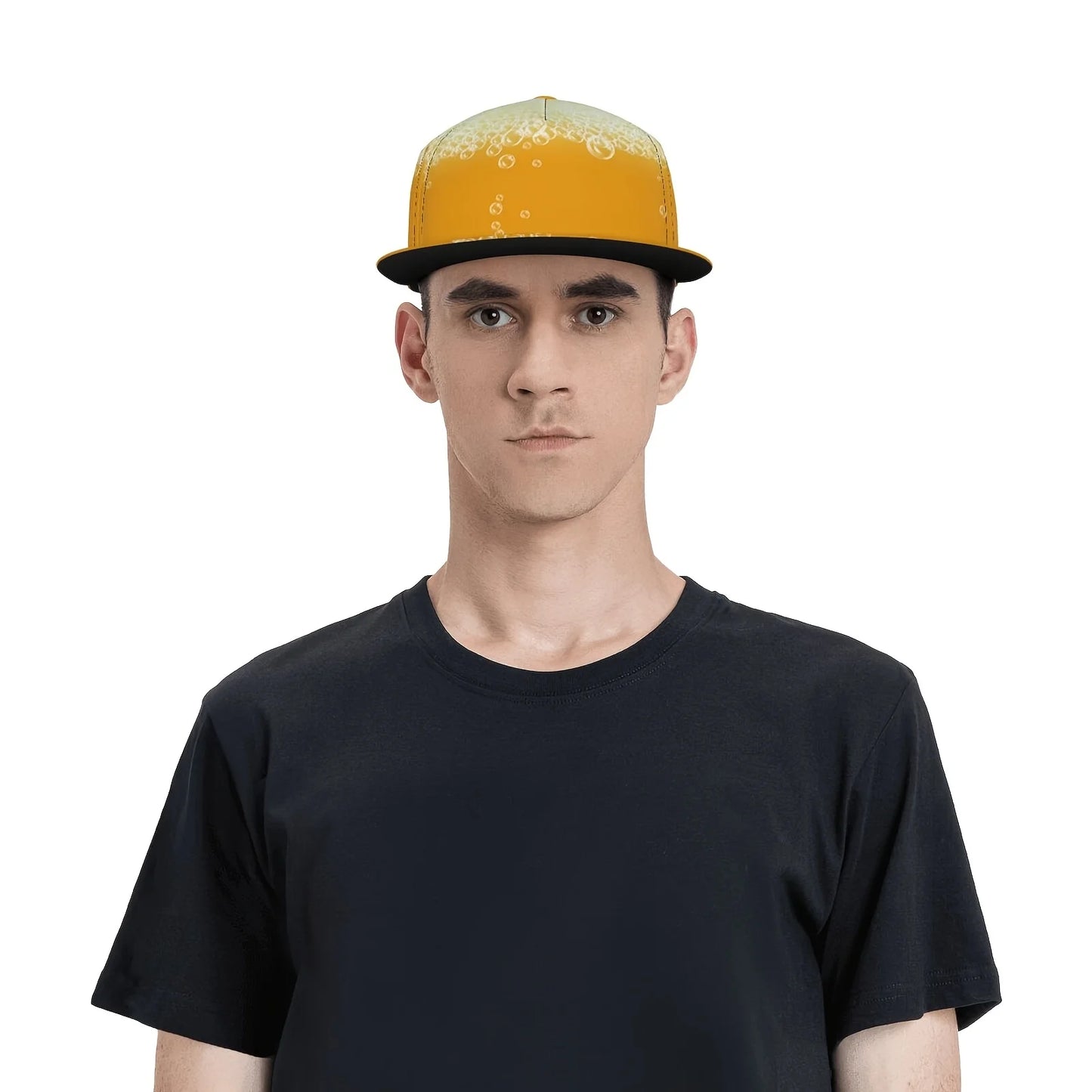 Hippie Yellow Beer Print Flat Brim Cap