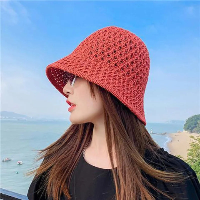 Women Wide Brim Straw Beach Bucket Hat