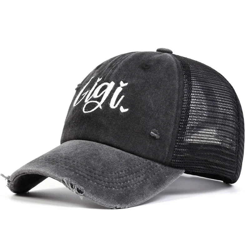 Unisex Mimi Gigi Embroidery Wash Baseball Net Caps