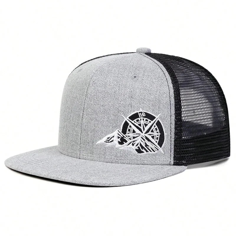 Unisex Compass Mountain Embroidery Hip-hop Net Hats